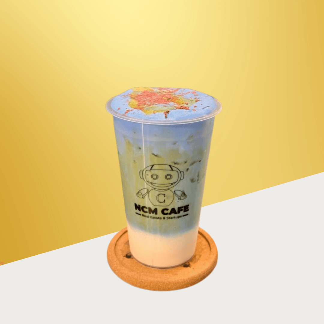 Open Concept Latte (Blue Matcha Latte) - Less Ice, Whole Milk, Regular Sweet, Mango StarJelly